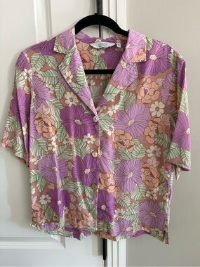& Other Stories Lavender and Peach Floral Button-Down Camp Shirt, S